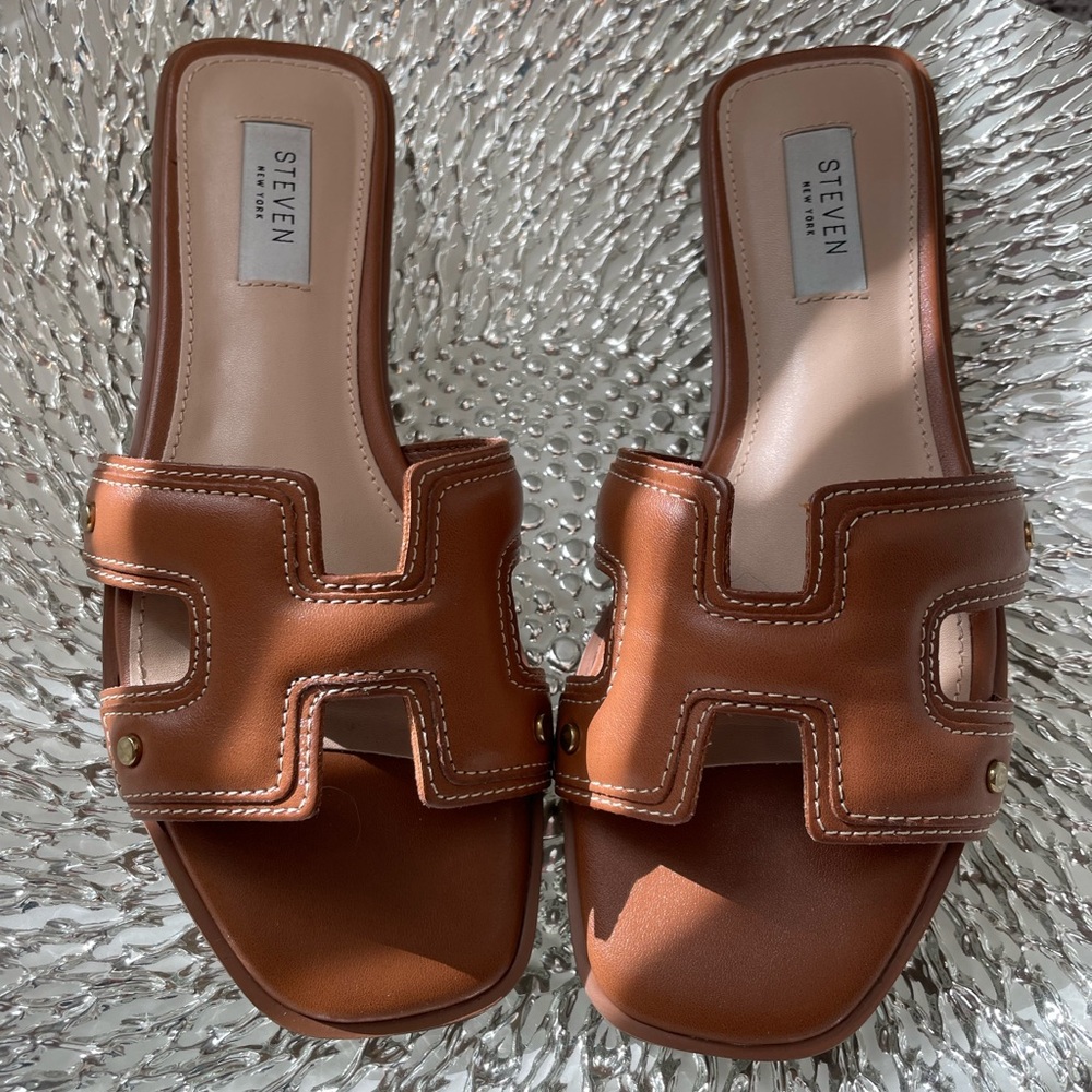 STEVEN NEW YORK BROWN SLIDE SANDAL SIZE 7.5